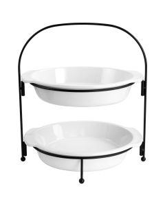 Gibson Gracious Dining 3 Piece 2 Tier Stoneware Pie Dish Server Set in White